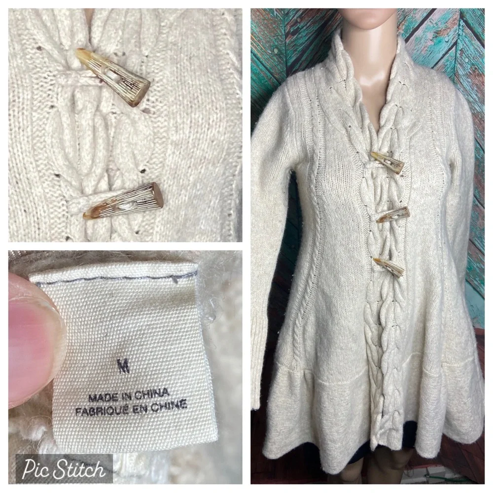 Anthropologie Angel Of The North Lambswool Blend Braided Toggle Cardigan Sweater